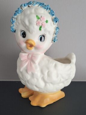 VTG 1963 Samson Import Co Duck Planter/Blue Spaghetti Trim • Mid-Century Kitsch